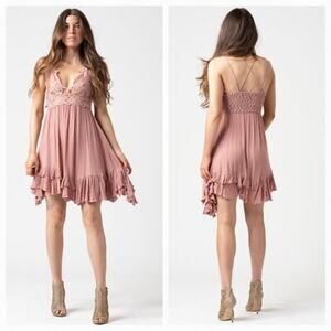 MSRP $128 FREE PEOPLE ONE Adella Crochet Lace Slip Dress Size S | SAME DAY SHIP